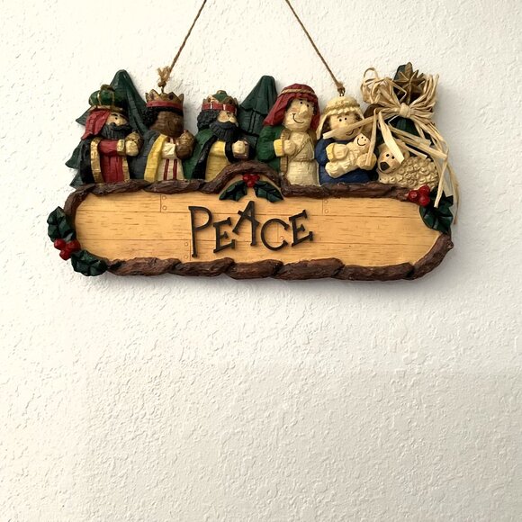 CHRISTMAS PEACE WISEMAN NATIVITY SCENE WALL DÉCOR VINTAGE - Picture 2 of 9